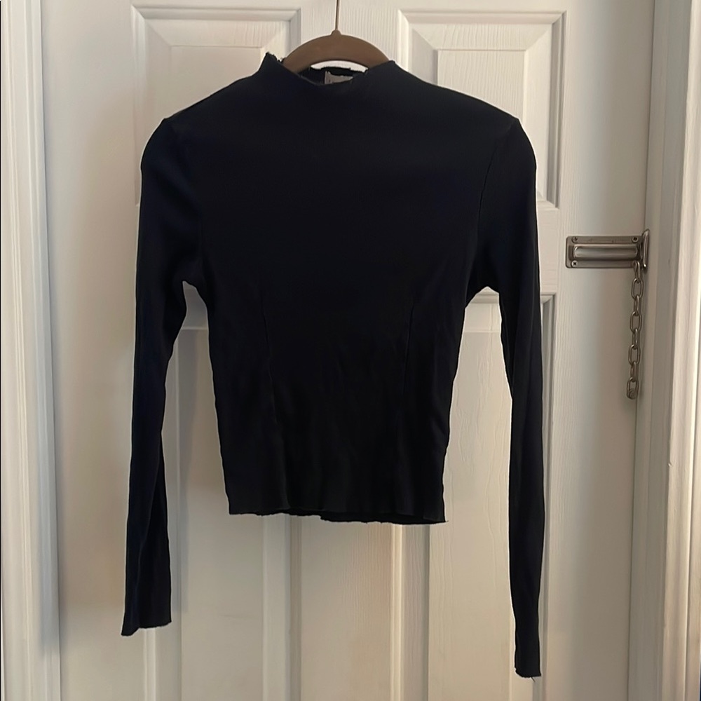 Topshop Black Ribbed Long Sleeve Mock Turtleneck